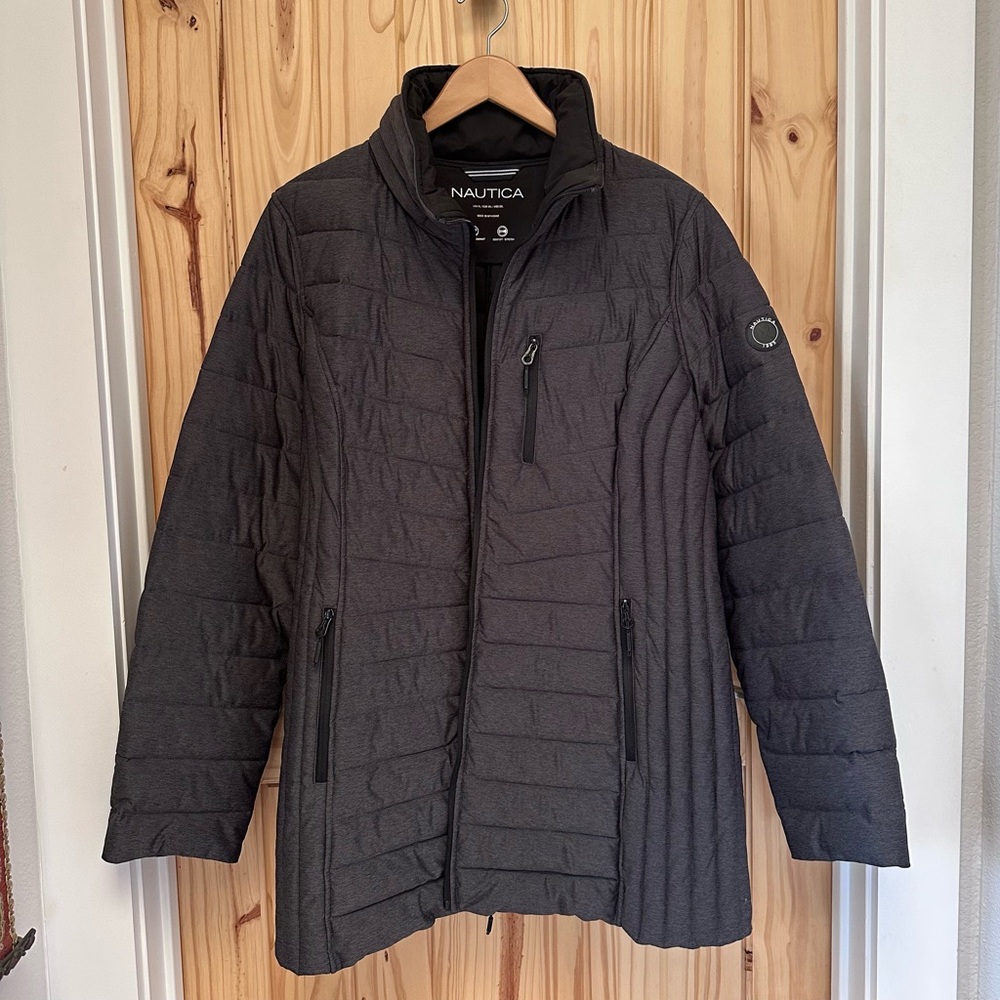 Nautica Women's Midweight Stretch Puffer Jacket with Hood, Gray, XL Women NWOT